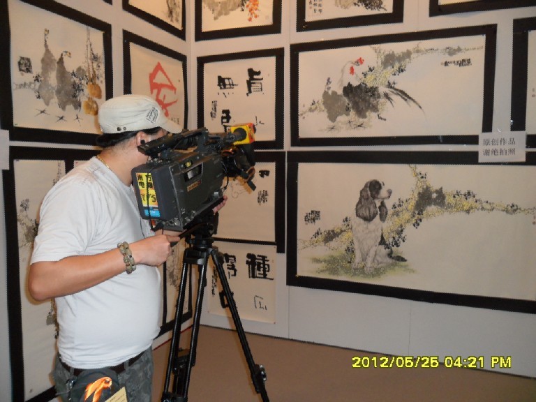 老九先生的作品在广州艺术博览会展出，广东南方电视台现场录制宣传资料